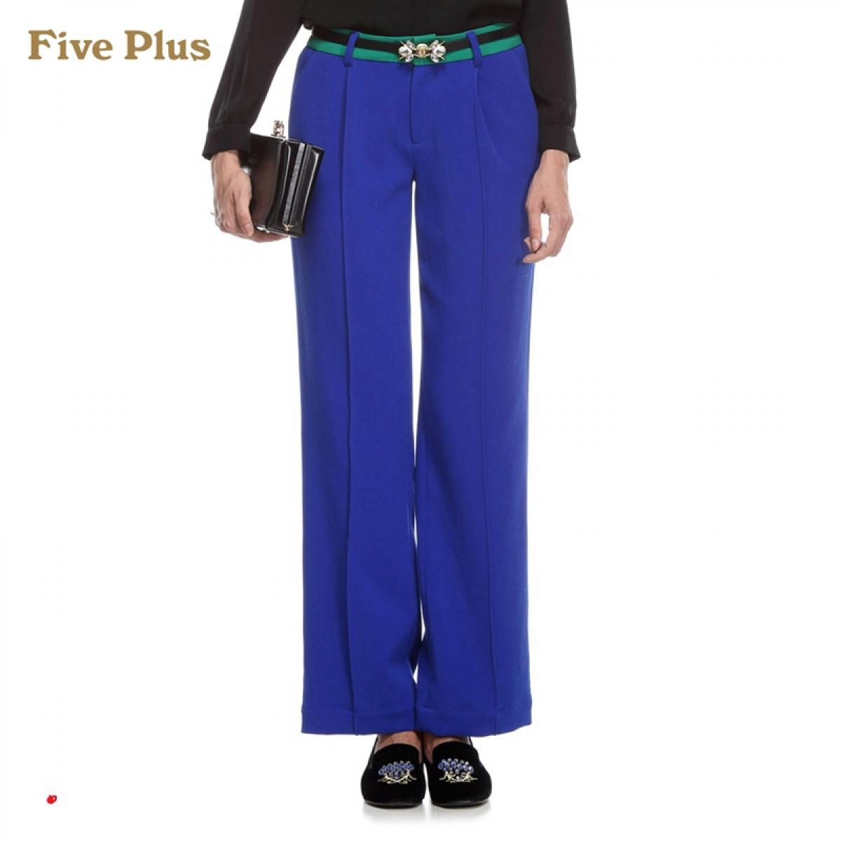 Five Plus新女冬装欧美撞色宽松中腰阔腿长裤休闲裤2134060840 蓝色600 XS