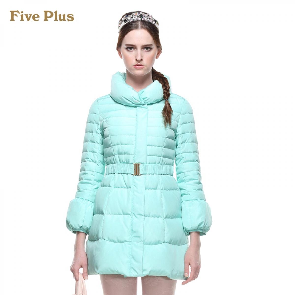 Five Plus新女冬装时尚立领长袖宽松中长款羽绒服外套2134333080 粉绿580 S