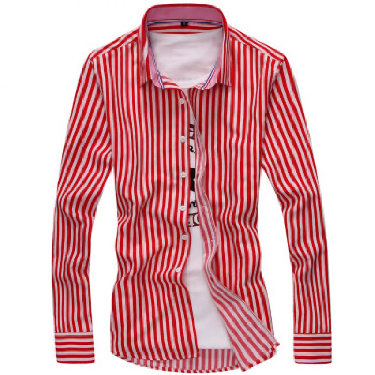 宝参人 秋款男士纯棉长袖衬衫 商务时尚男士格子修身衬衣 潮流男装免烫上衣潮男8814110 砖红色. XL