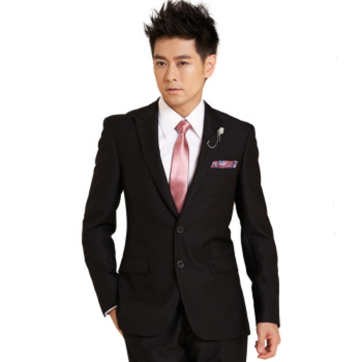 富咖 2015秋冬款小西装 男休闲韩版免烫男士小西服时尚修身条纹外套 男潮 黑色 XXXL/185