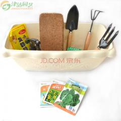 津沽园艺 家庭种花种菜套装 含环保树脂大花盆+椰砖+发酵鸡粪肥+喷壶+铲锹耙工具+种子1套